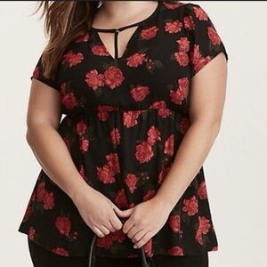Torrid Rose Print Georgette Hi-Lo Blouse‎ Size 1 Whimsigoth Plussize Floral